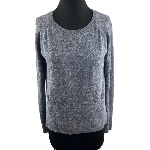 Barefoot Dreams Cozy Chic Lite Raglan Crew Sweater Gray Round Neck Pocket Size M - Picture 2 of 12